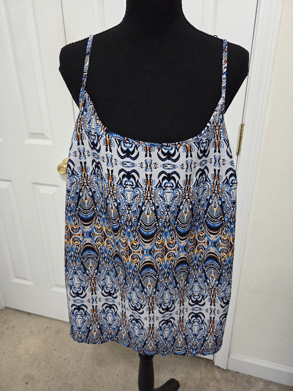 Printed Blue and Gold Spaghetti-Strap Camisole